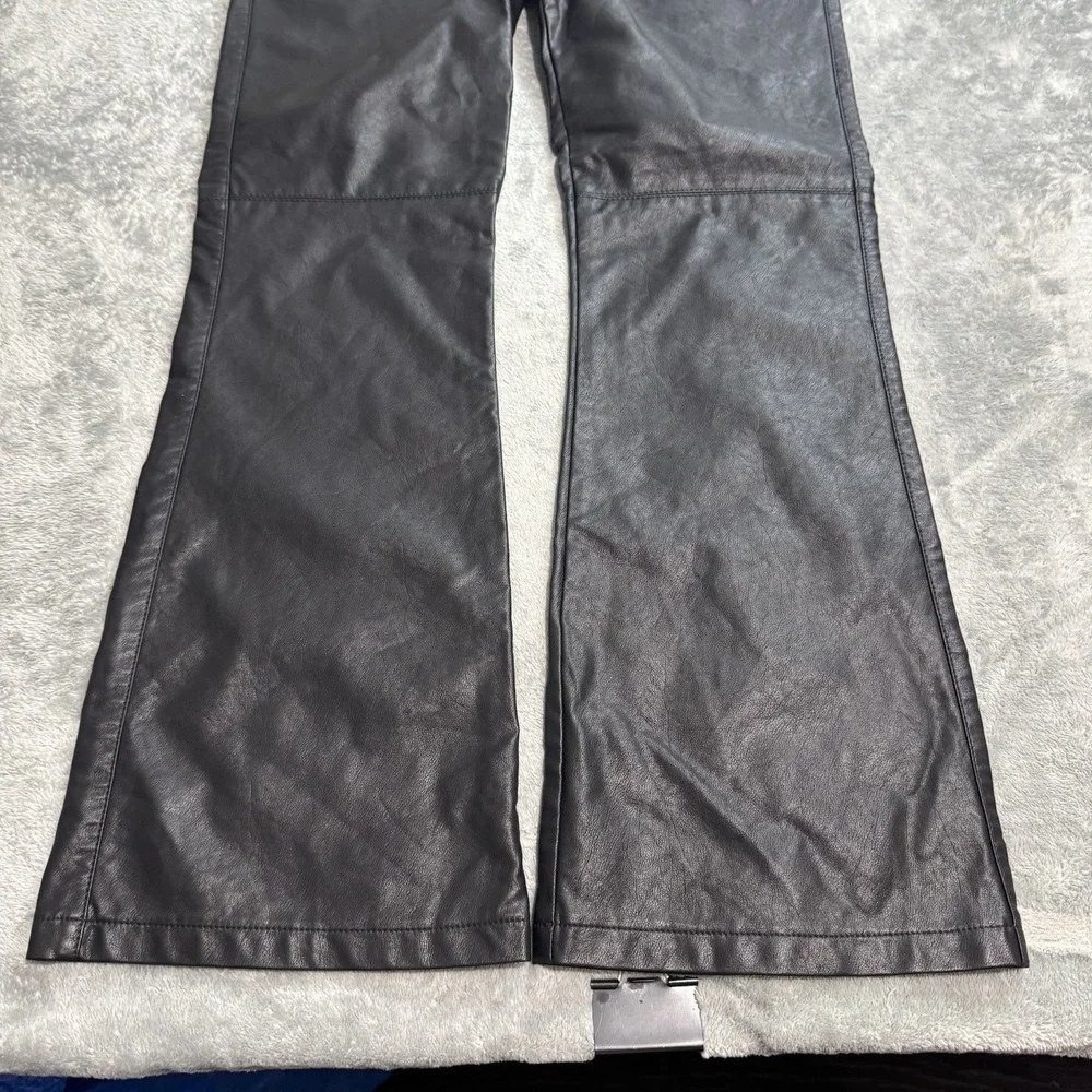 Free People Pants Womens 6 Black Faux Leather Flare Slim Boho Y2K Party Cocktail
